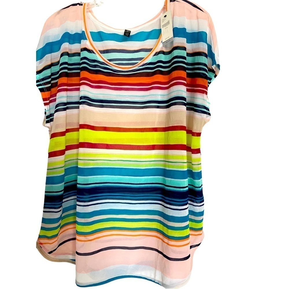 Lane Bryant semi sheer blouse round neck rounded bottom cap sleeve NEW 14/16
C